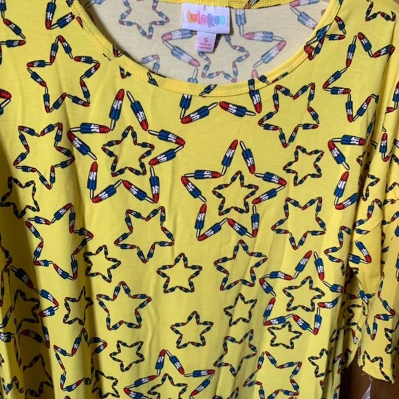 Yellow Bomb Pop Stars Lularoe Irma Shirt Tunic MED New - Picture 3 of 6